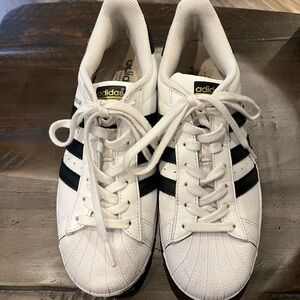 Adidas White Sneakers with Black Stripes